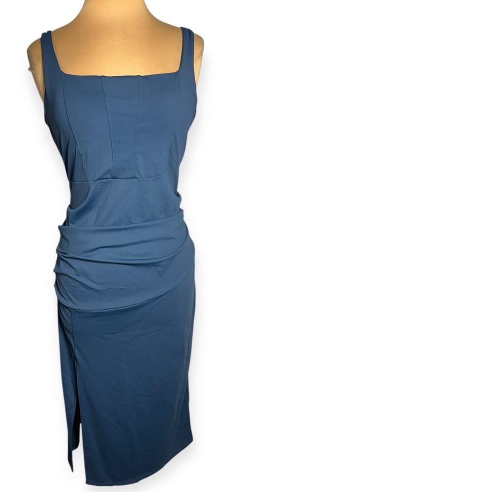Halara square neck corset rushed midi dress Majolica Blue size XL 16 - Picture 2 of 13